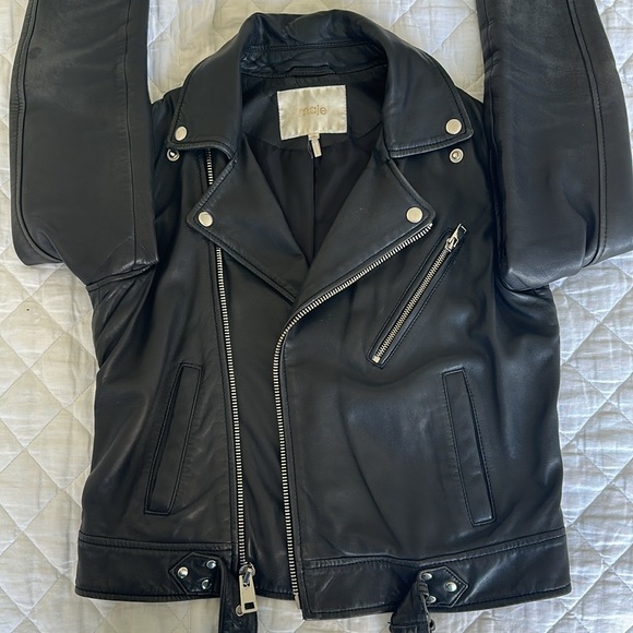 Maje Leather Biker Jacket Black Size 36 - Picture 6 of 13